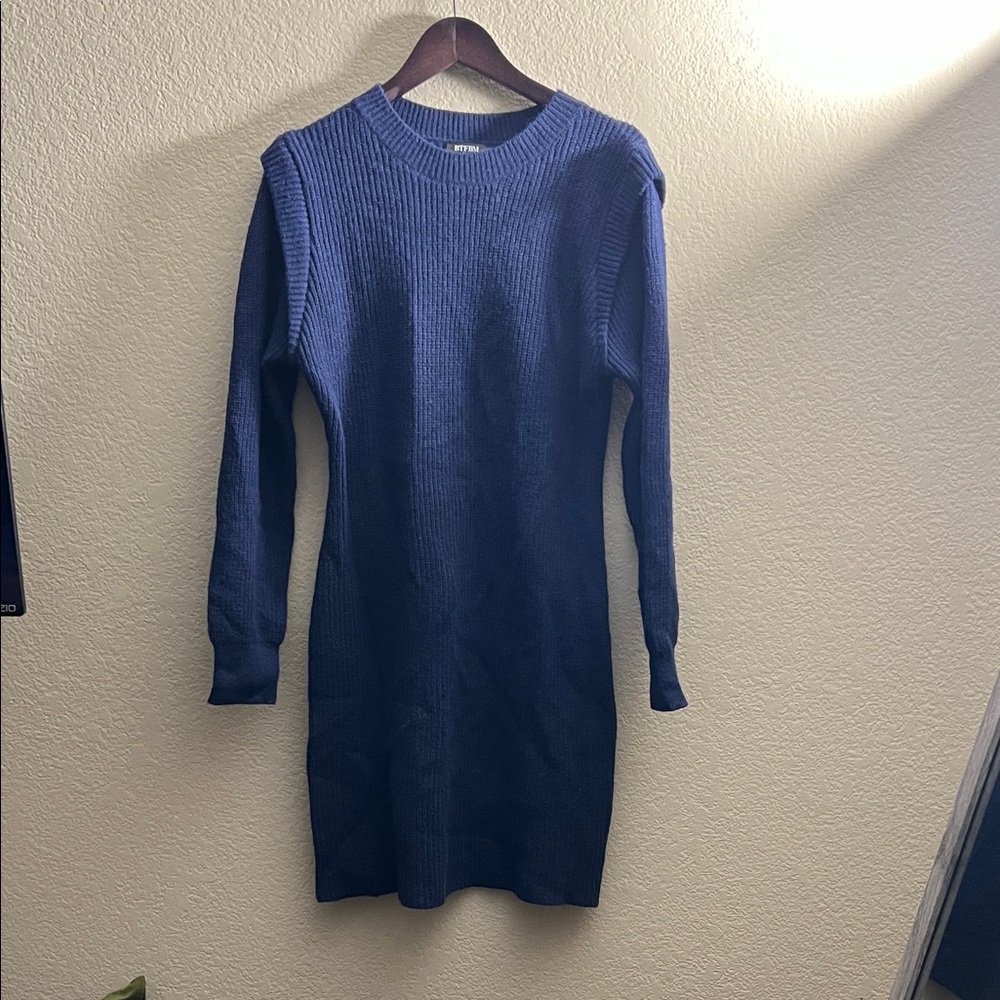 🛍️Chic Blue Women's Crew Neck Sweater Dress